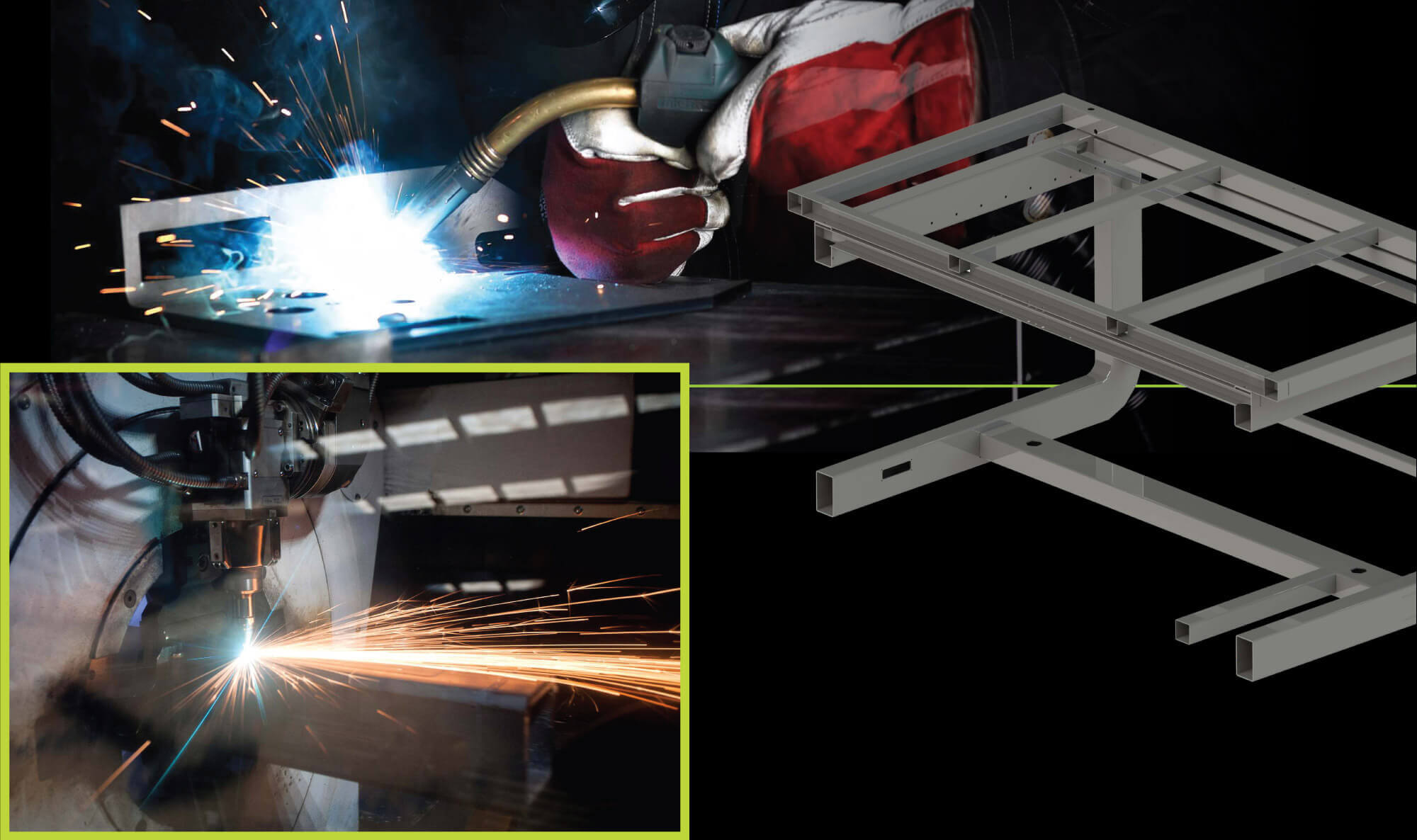 Laser-cut welded steel frame